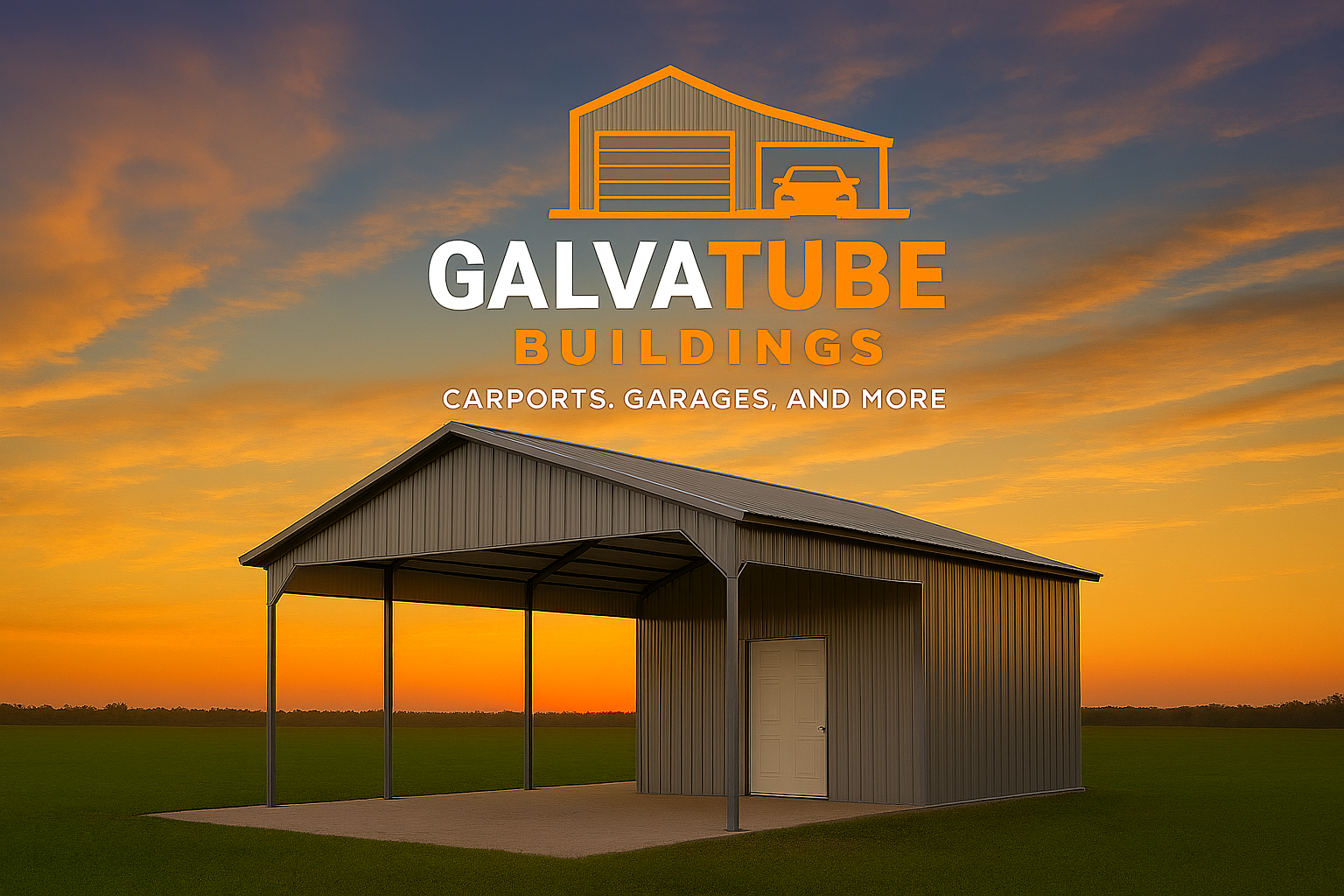 RV carport with galvatube logo